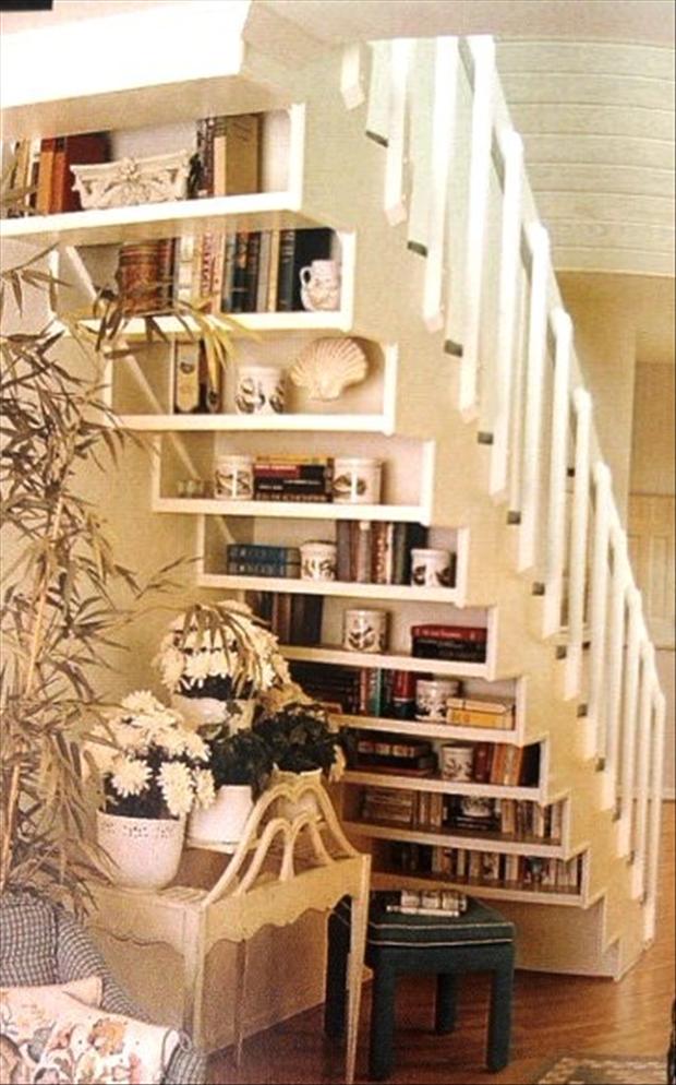 amazing bookshelf, on back of stairs