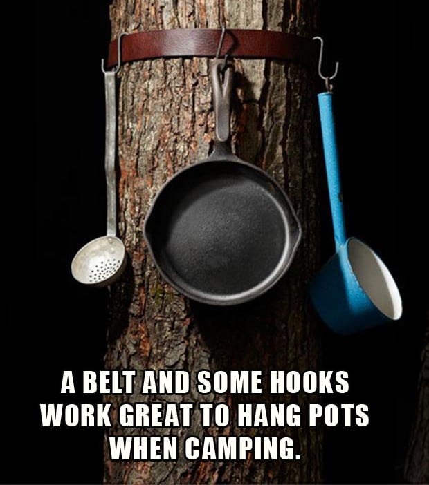 hang your pots and pans, camping tips
