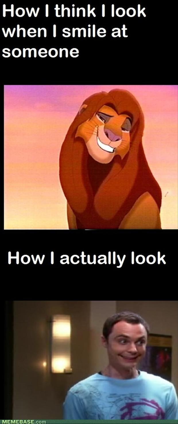 how i think i look when i smile, how i really look, sheldon cooper, lion king