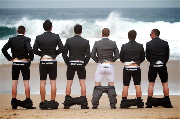 funny wedding pictures of the groom and his best man in their boxers