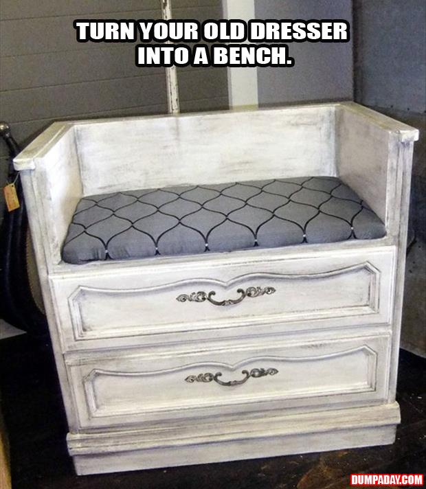turn an old dresser into a bench