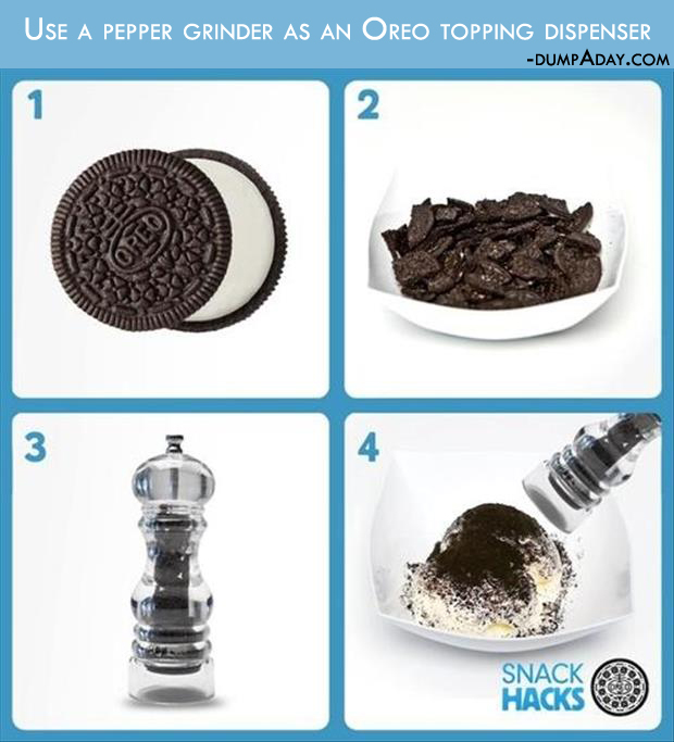 Genius Crafty Ideas- Use a pepper grinder as an Oreo topping dispenser