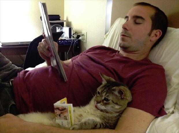 funny man and cat