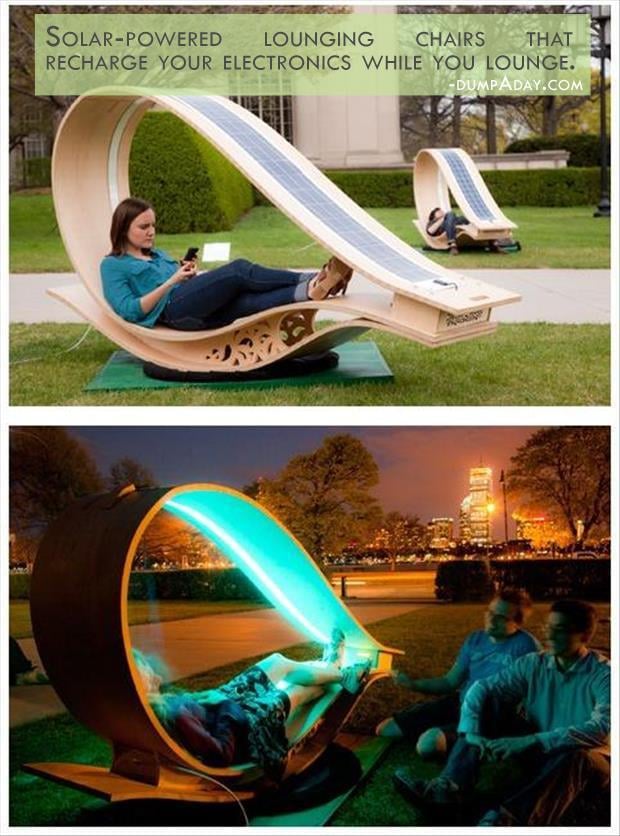 Geek Genius Ideas- solar-powered lounging chairs that recharge your electronics