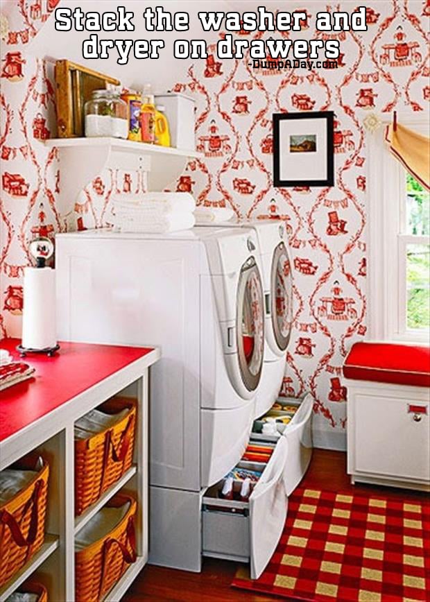 Stack the washer and dryer on drawers