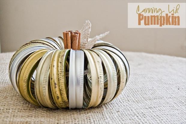 a pumpkin from canning jar lids recycled