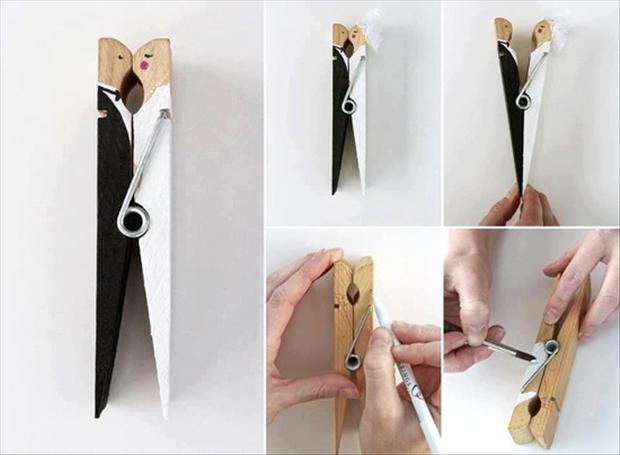 a wedding craft ideas, clothespin bride and groom