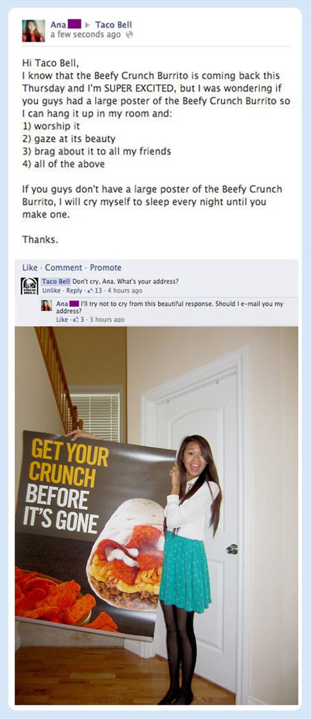 taco bell sends woman a poster