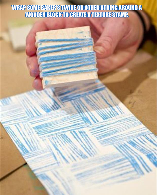 Wrap some baker's twine or other string around a wooden block to create a graphic textured stamp