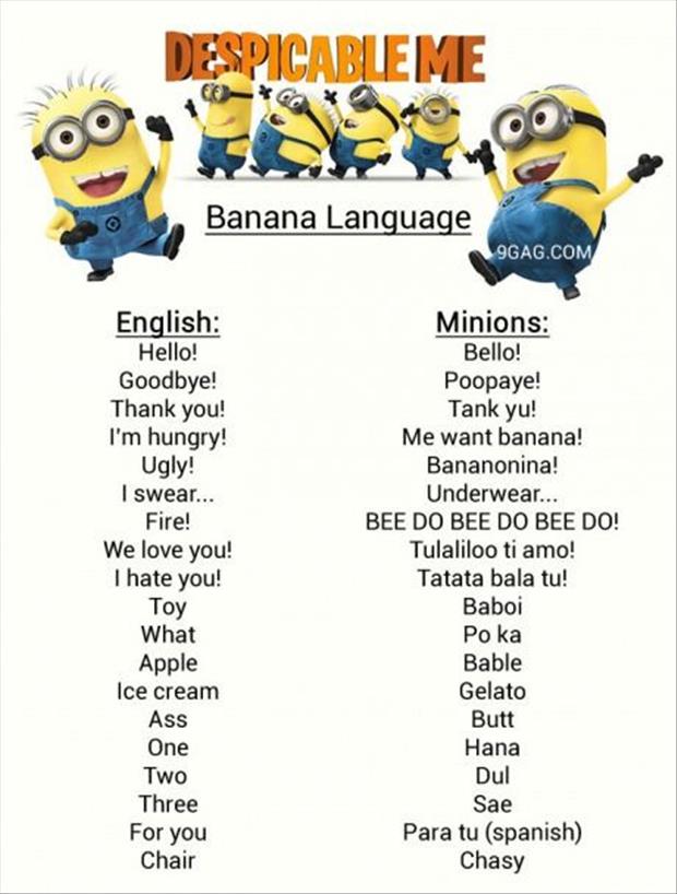 banana language minions