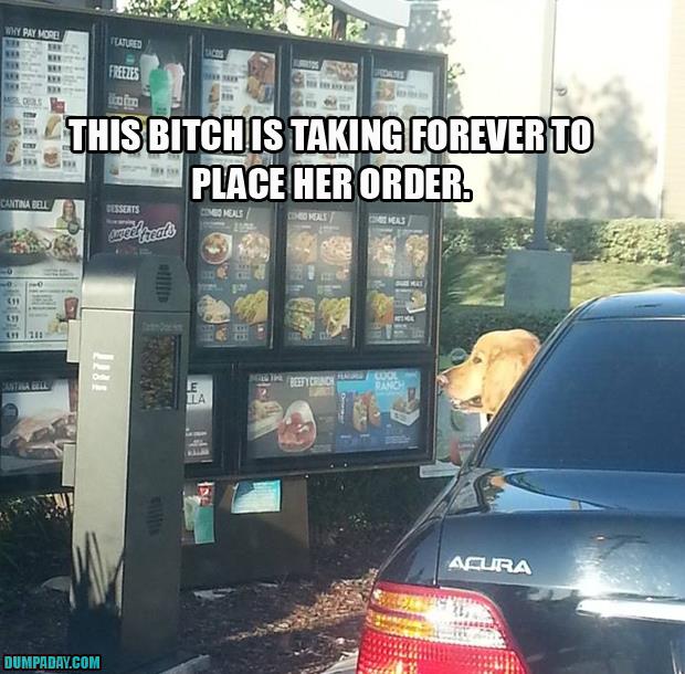 this bitch is taking so long to order fast food