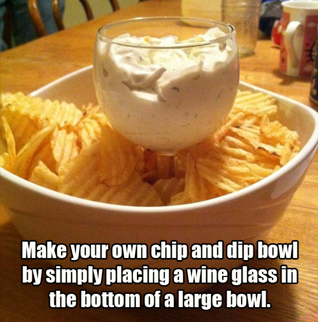 wine glass in a chip bowl