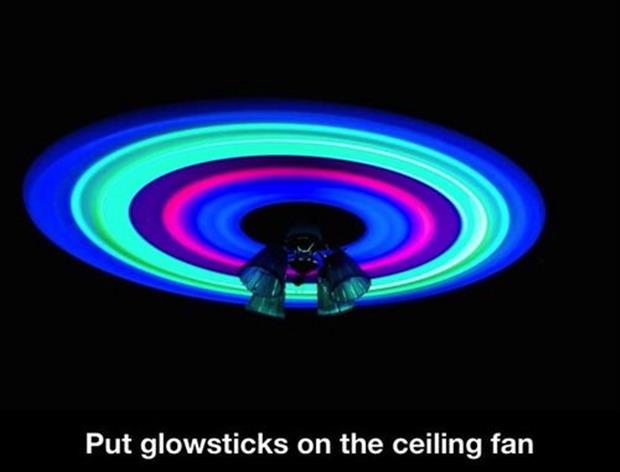 a glow sticks on the ceiling fan