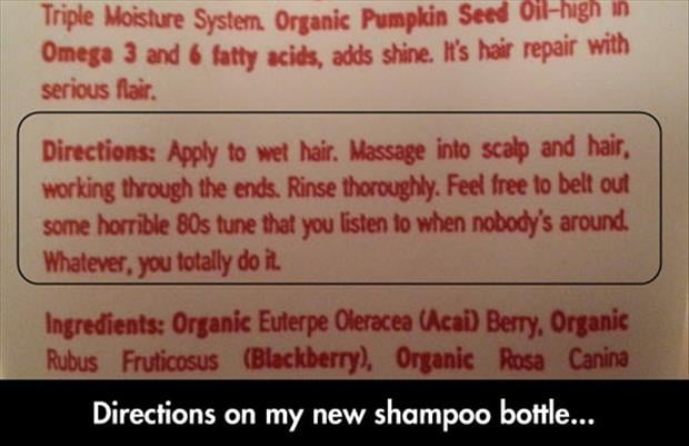 directions on shampoo bottles