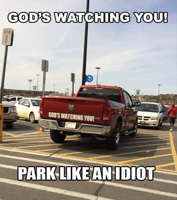 funny-sticker-god-watching-parking-irony