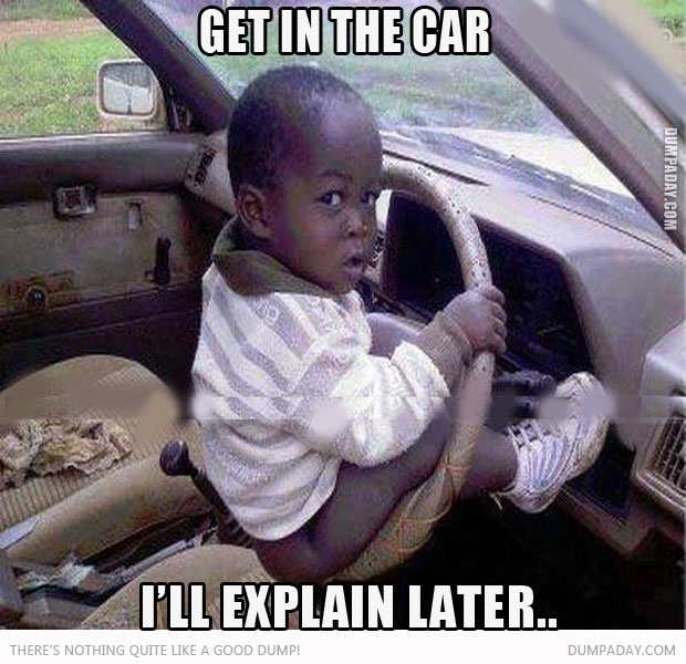 get in the car kid driving