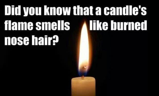 the candle's flame smells like burned nose hairs