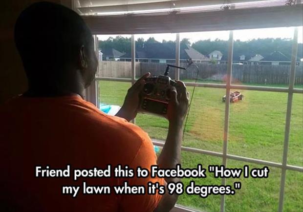 this is how you cut your lawn when it's hot outside