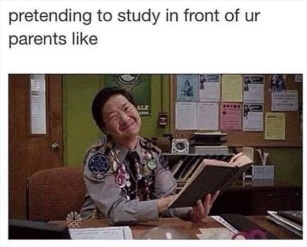 pretending to study