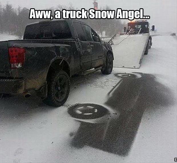 aww a truck snow angel