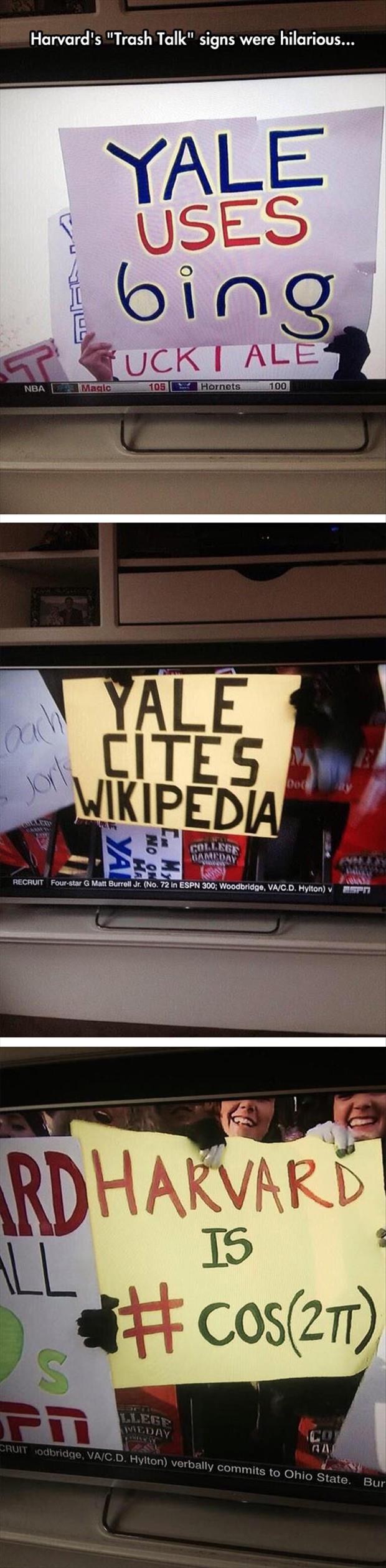 harvard trash talking signs