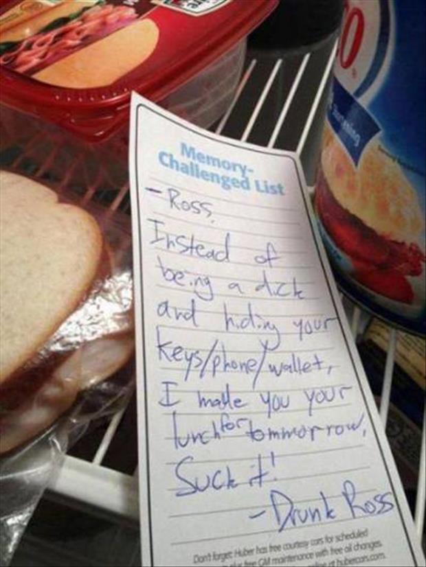 the funny drunk note