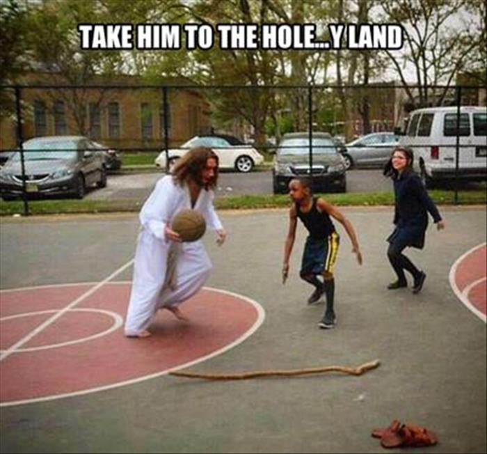 Jesus plays basketball