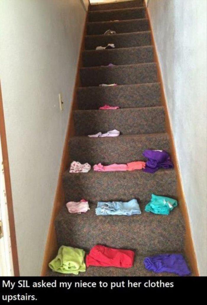 adked my kids to put clothes up stairs