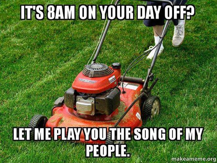 mowing the lawn