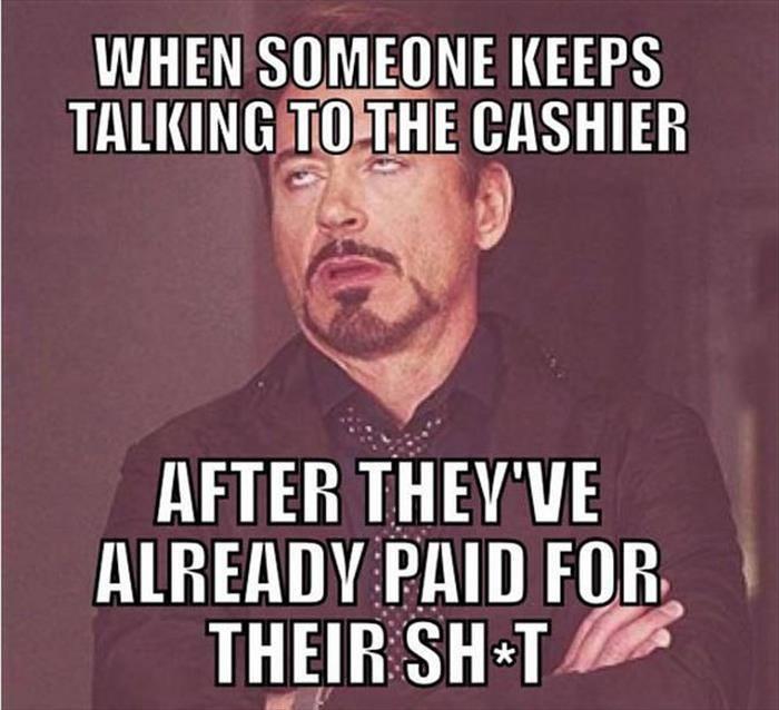 talking to the cashier