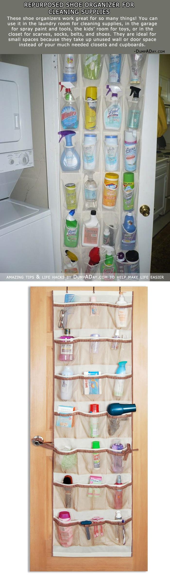 Repurposed Shoe Organizer For Cleaning Supplies