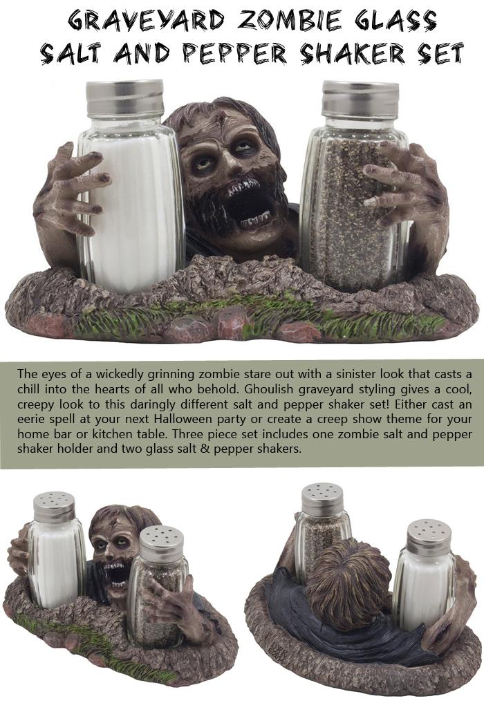 Graveyard Zombie Glass Salt and Pepper Shaker Set