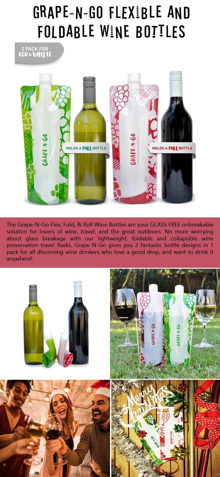 GRAPE-N-GO Flexible and Foldable Wine Bottles