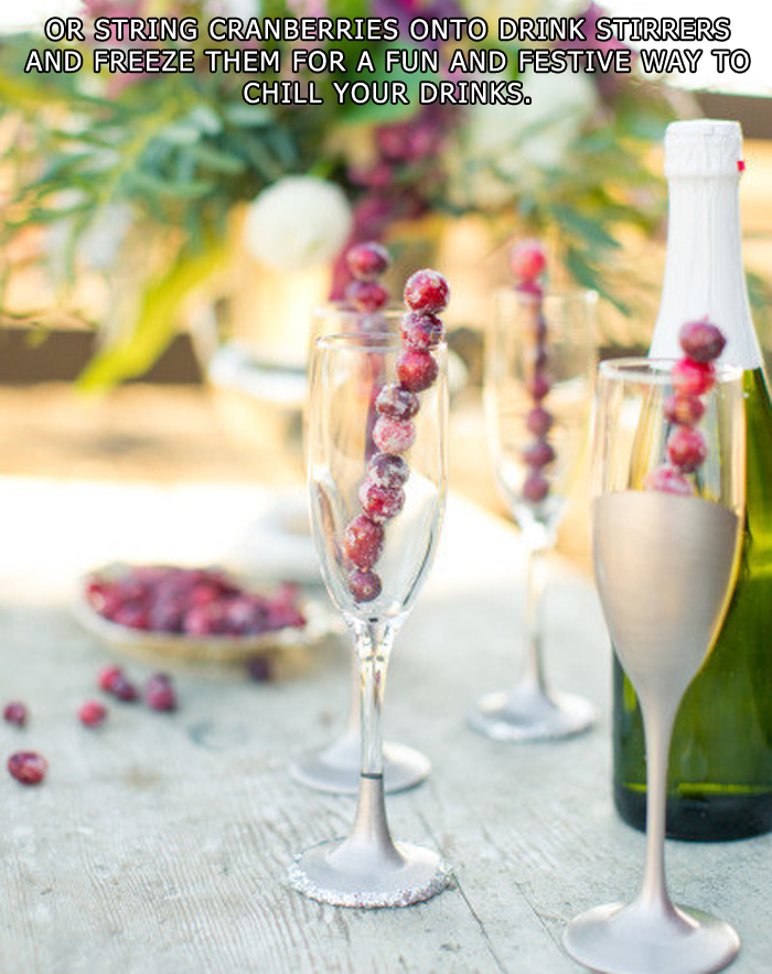 Holiday Hacks- string cranberries onto drink stirrers