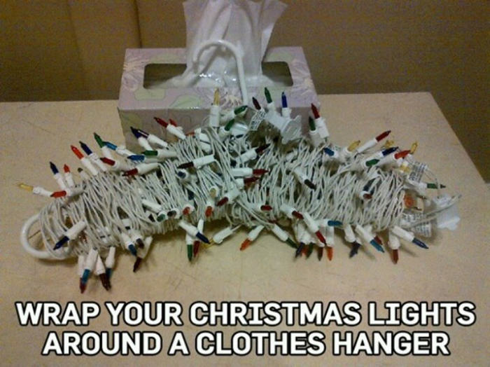 Holiday Hacks- wrap christmas lights around hangers
