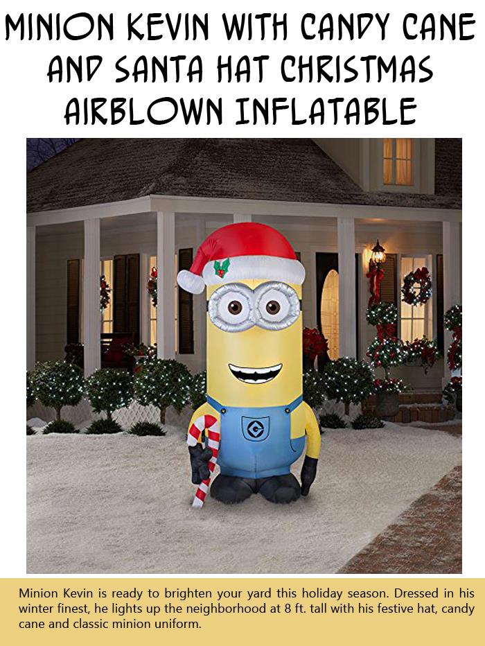 Minion Kevin with Candy Cane and Santa Hat Christmas Airblown Inflatable