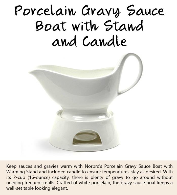 Porcelain Gravy Sauce Boat with Stand and Candle