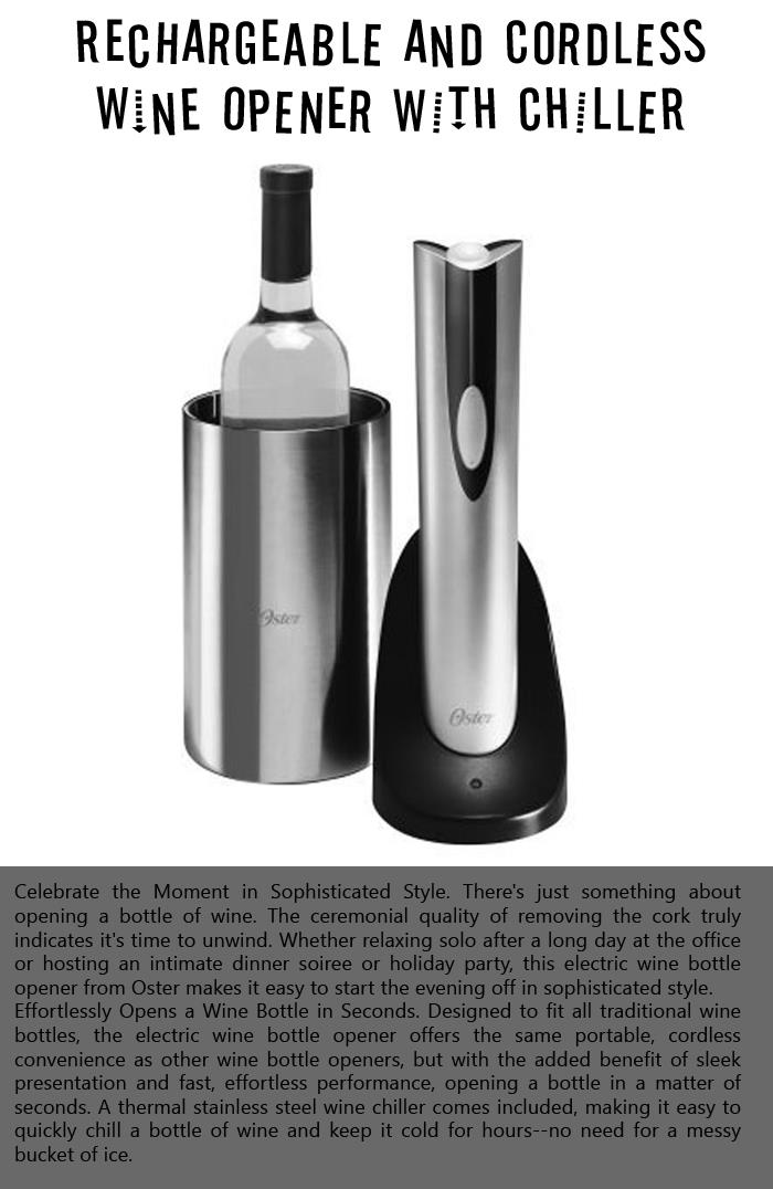 Rechargeable and Cordless Wine Opener with Chiller