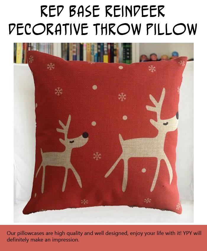 Red Base Reindeer Decorative Throw Pillow