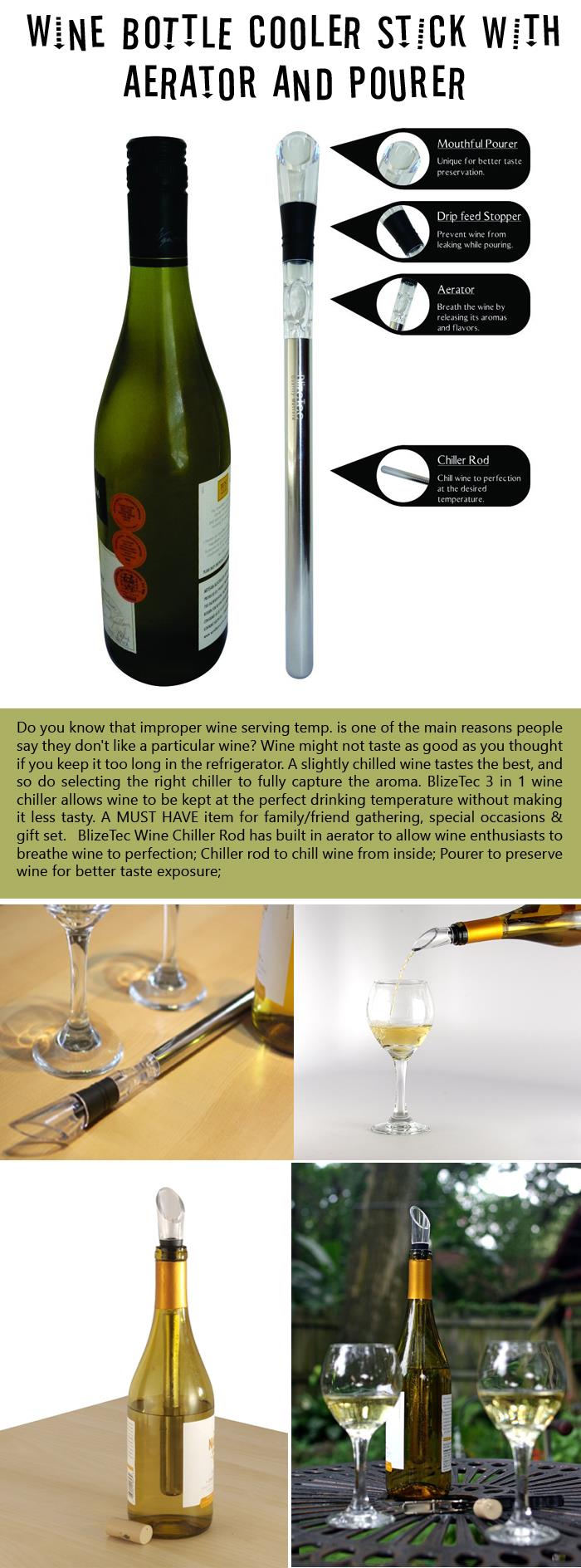 Wine Bottle Cooler Stick with Aerator and Pourer