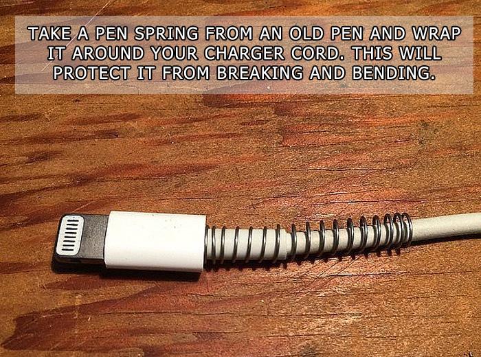 Life hacks- pen spring for cords