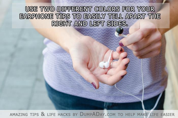 Life hacks- use different colored earphone tips