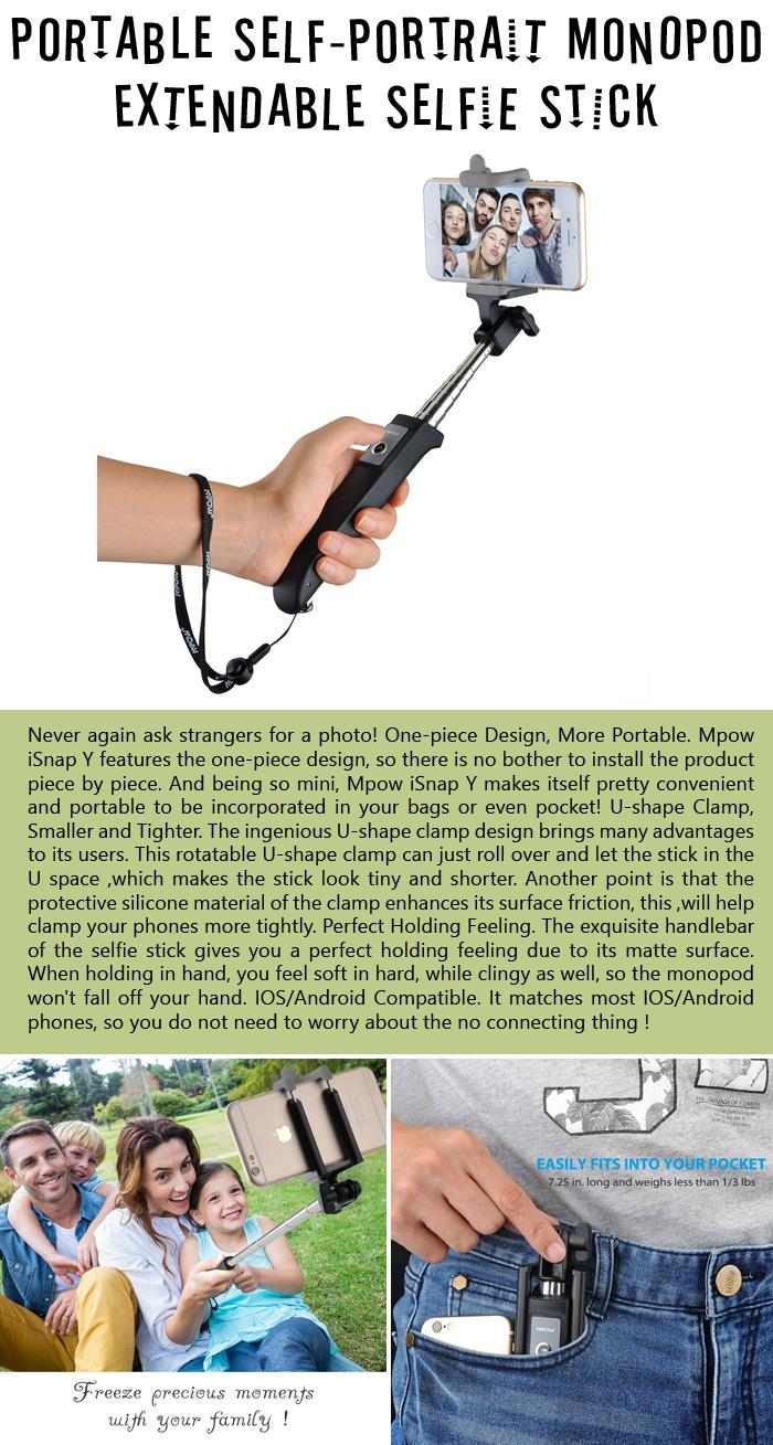 Portable Self-portrait Monopod Extendable Selfie Stick