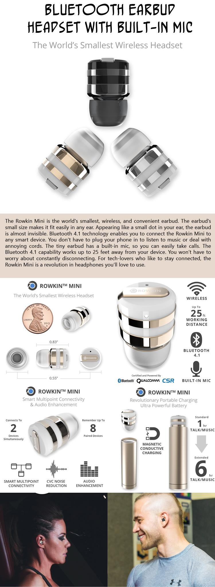 Bluetooth Earbud Headset with Built-in Mic