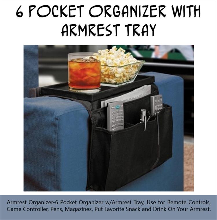 6 Pocket Armrest Organizer with Armrest Tray