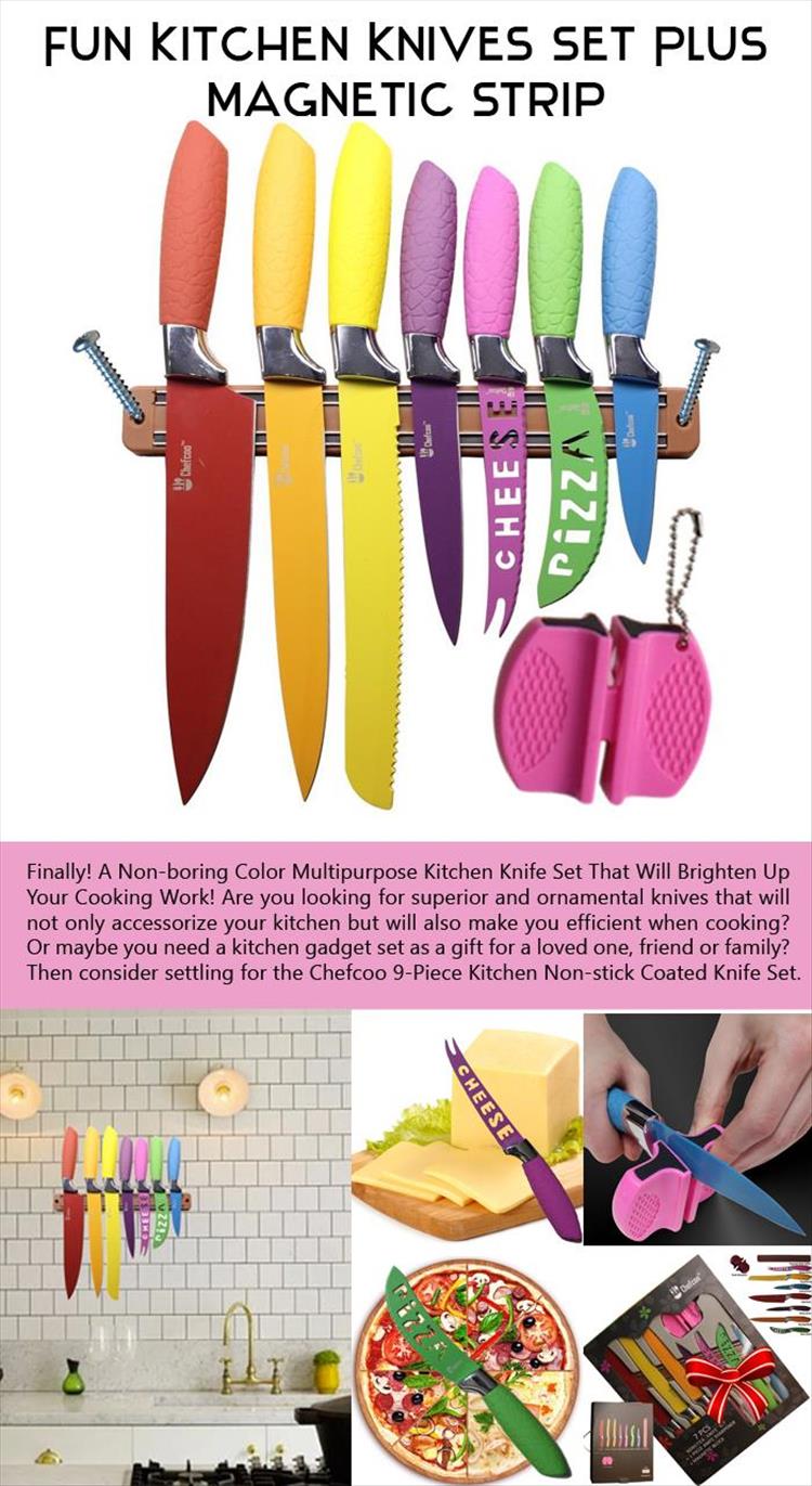 Fun Kitchen Knives Set Plus Magnetic Strip