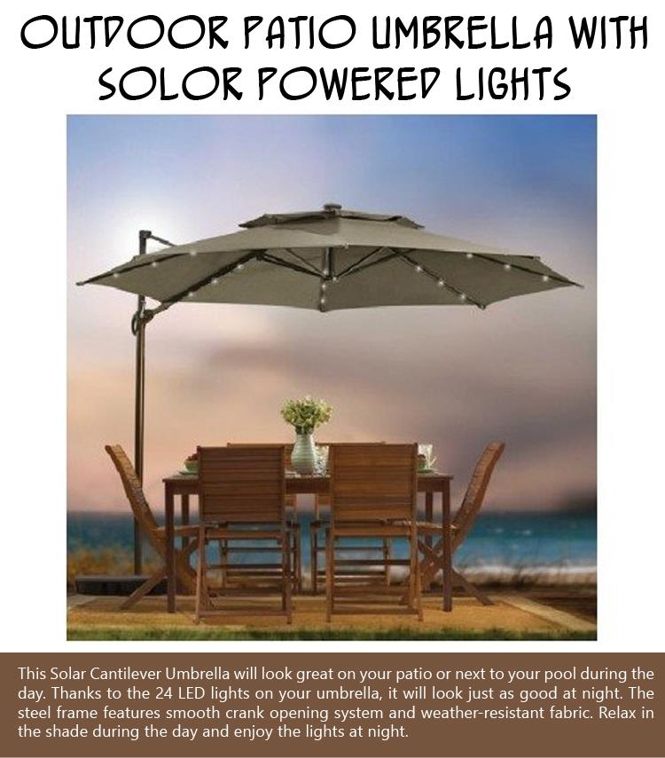 Outdoor Patio Umbrella With Solor Powered Lights