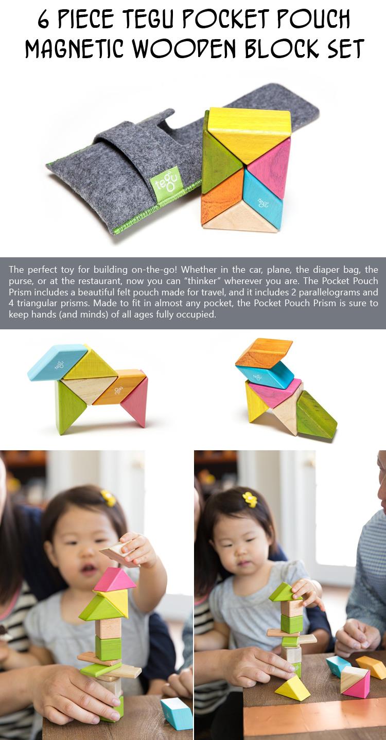 6 Piece Tegu Pocket Pouch Prism Magnetic Wooden Block Set
