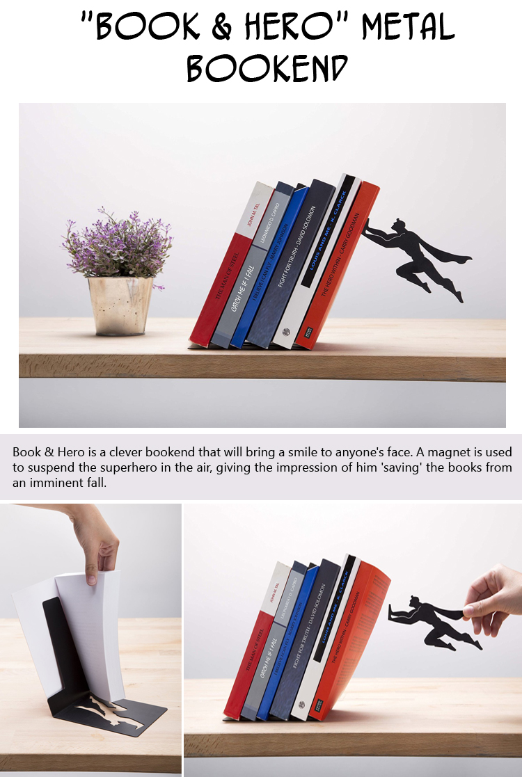 Book and Hero Metal Bookend