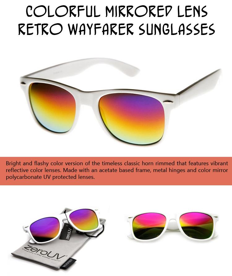 Colorful Mirrored Lens Retro Wayfarer Sunglasses